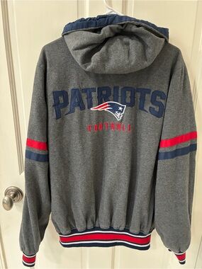 New England Patriots Hooded Reversible Jacket Blue & Gray Like New Women’s Large